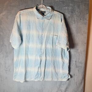 Bruno Mens 3X Big Light Blue Plaid Button Up Shirt Short Sleeve Cotton